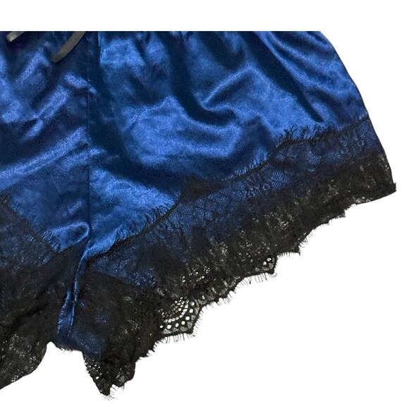 NWOT Deep Blue Satin Sleep Shorts - Black Lace Trim - Size XL - Sexy Lingerie - Picture 3 of 9